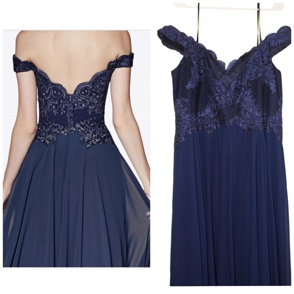 NWT Cinderella Divine Chiffon Maxi Dress 4XL Embellished Gown Blue Off Shoulders - Picture 12 of 12